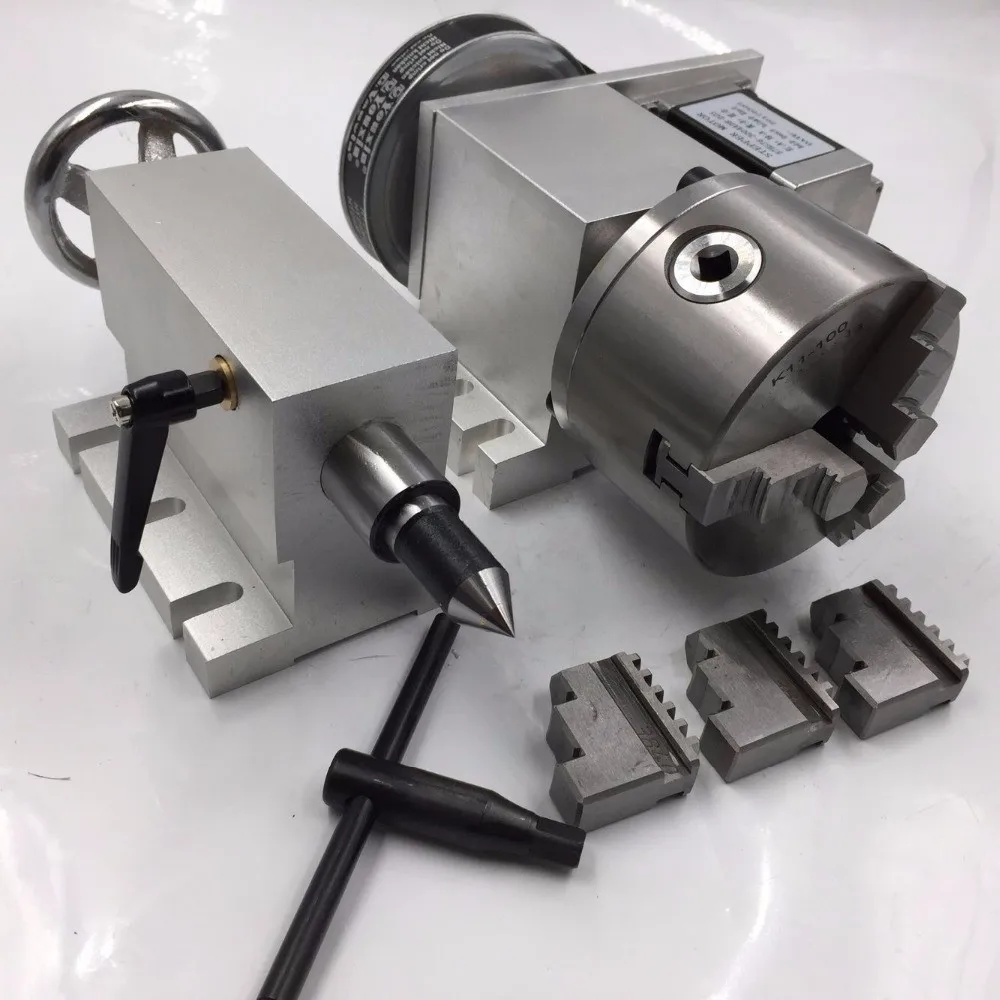 New 3 Jaw Electric Chuck K11-100 Hollow Shaft CNC Rotary Axis+Tailstock-5 100mm 4th A axis Ratio 6:1 Hollow Shaft for CNC Router New 3 Jaw Electric Chuck K11-100 Hollow Shaft CNC Rotary Axis+Tailstock-5 100mm 4th A axis Ratio 6:1 Hollow Shaft for CNC Router