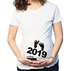 Повседневное футболки для беременных Смешные Детские след печати летние Беременность Одежда Футболка для беременных женщин с коротким