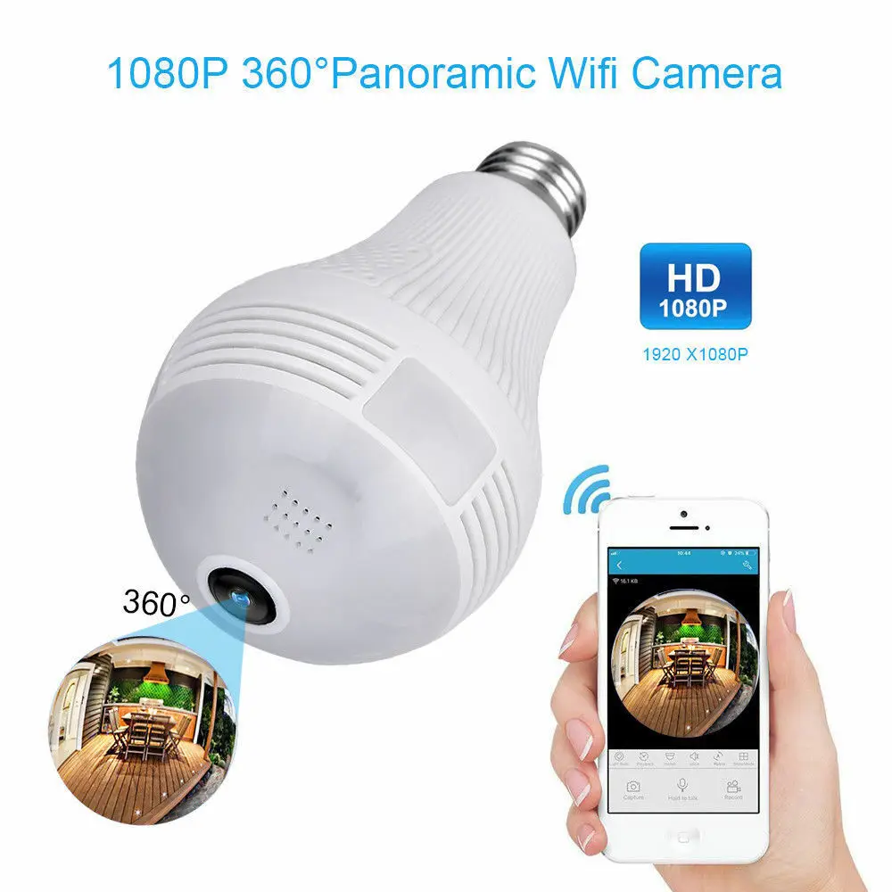 

HD Wifi Bulb Video Camera 360 Panoramic Cam Light LED Lamp Cameras Support TF Card Home Security