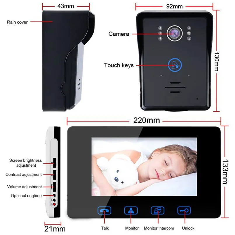 Waterproof 7''color TFT LCD wired video door phone door intercom Night Vision Camera Monitor Doorbell Intercom home Waterproof 7''color TFT LCD wired video door phone door intercom Night Vision Camera Monitor Doorbell Intercom home