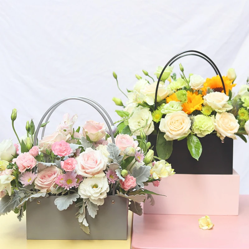 

DIY Flower Bouquet Candy Gift Packaging Carry Tote Bag Wedding Decor PVC/Kraft Paper Bag Mini Stand Up Gift Bags Open Top Box