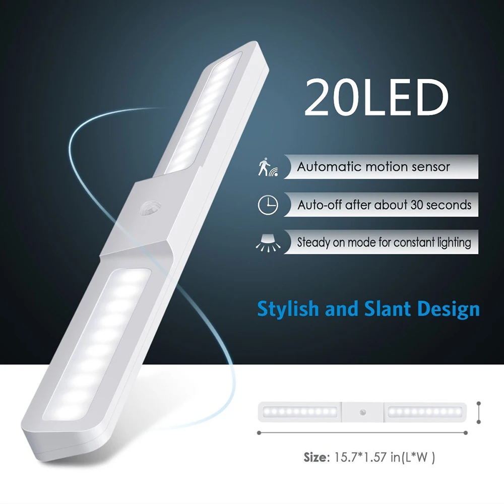 

LED Cabinet light DC5V 40CM PIR Motion Sensor Wall Lamp Wide Angle 120° Kitchen Night Light 20LED USB Bathroom Wardrobe Light