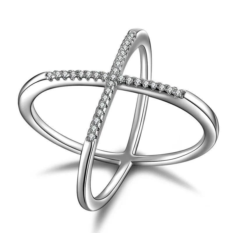 

KOFSAC Elegant Lady Cross Ring Exquisite CZ Jewelry Fashion 925 Sterling Silver Rings For Women Wedding Party Girl Best Gifts