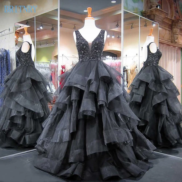 

BRITNRY New Arrival Black Wedding Dress V Neck Backless Sexy Bridal Gowns Organza Beading Ball Gown Bride Dress