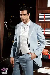 Самые последние модели брюк для костюма светло-голубой джентльмен Фрак костюм 3 предмета смокинг жениха Свадебные костюмы для выпускного