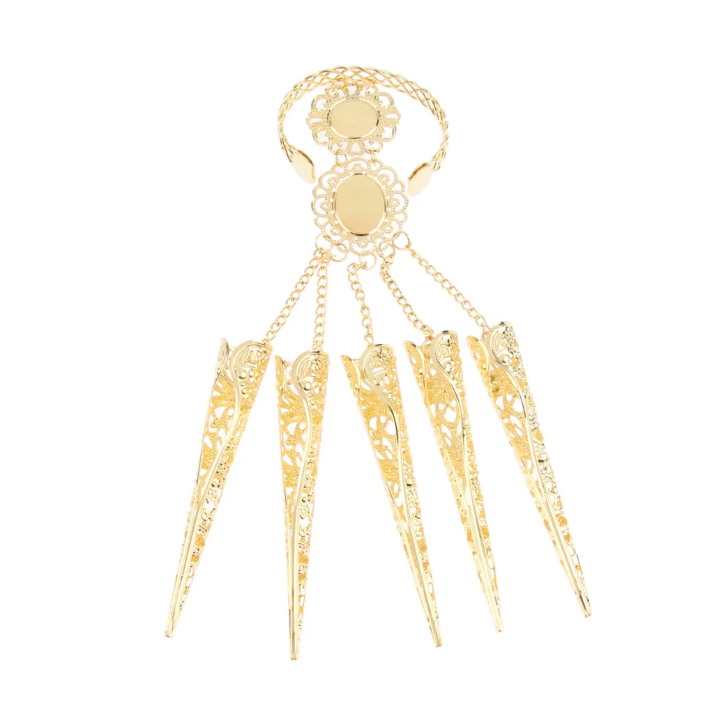 Unique 1 Pair India Belly Dance Finger Nail with Bracelet Gold Long Nails Dance Accessories Adult Kid Belly Dance Accessory 