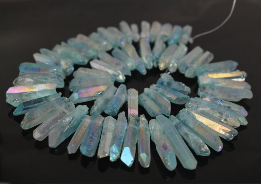15.5"Strand Light Blue AB Titanium Quartz Crystal Top Drilled Point