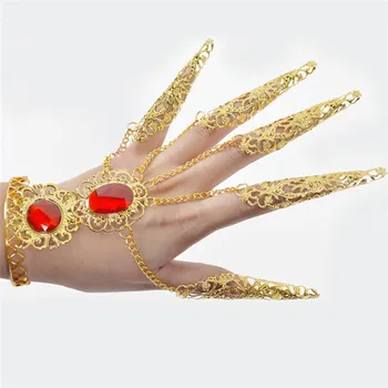 

imixlot Dancing Fingertip Hollow Hand Bracelet Gold Color Red Rhinestone Decoration Ladies Women Ethnic Ornaments