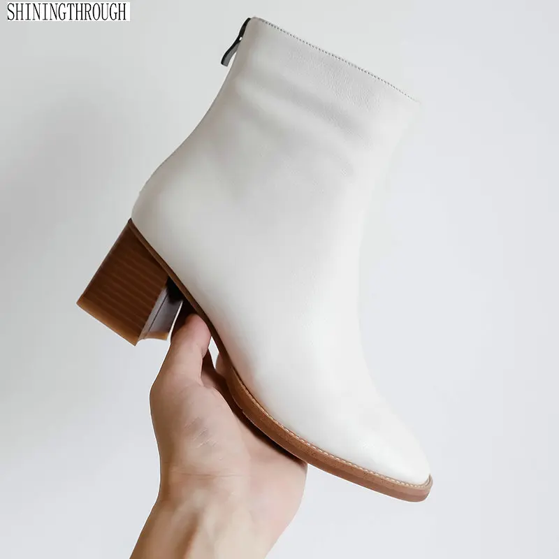 

2019 Promotional Winter Autumn Women Boots zipper Square Heel Ankle Boots Cow Leather Motorcycle Lady Ladies Shoes