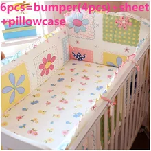 Скидка! 6 шт., Комплект постельного белья для малышей, детская колыбель для девочек, Комплект постельного белья(бампер+ простыня+ наволочка