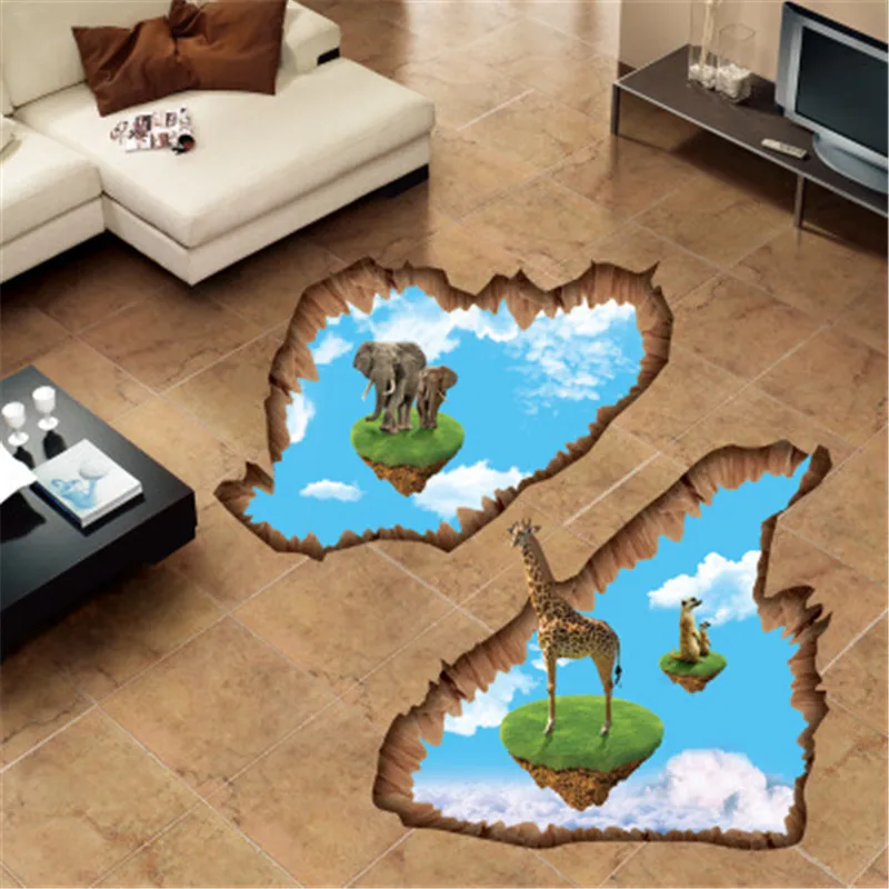 3D мультфильм Съемные Наклейки на пол экологически чистые декоративные наклейки