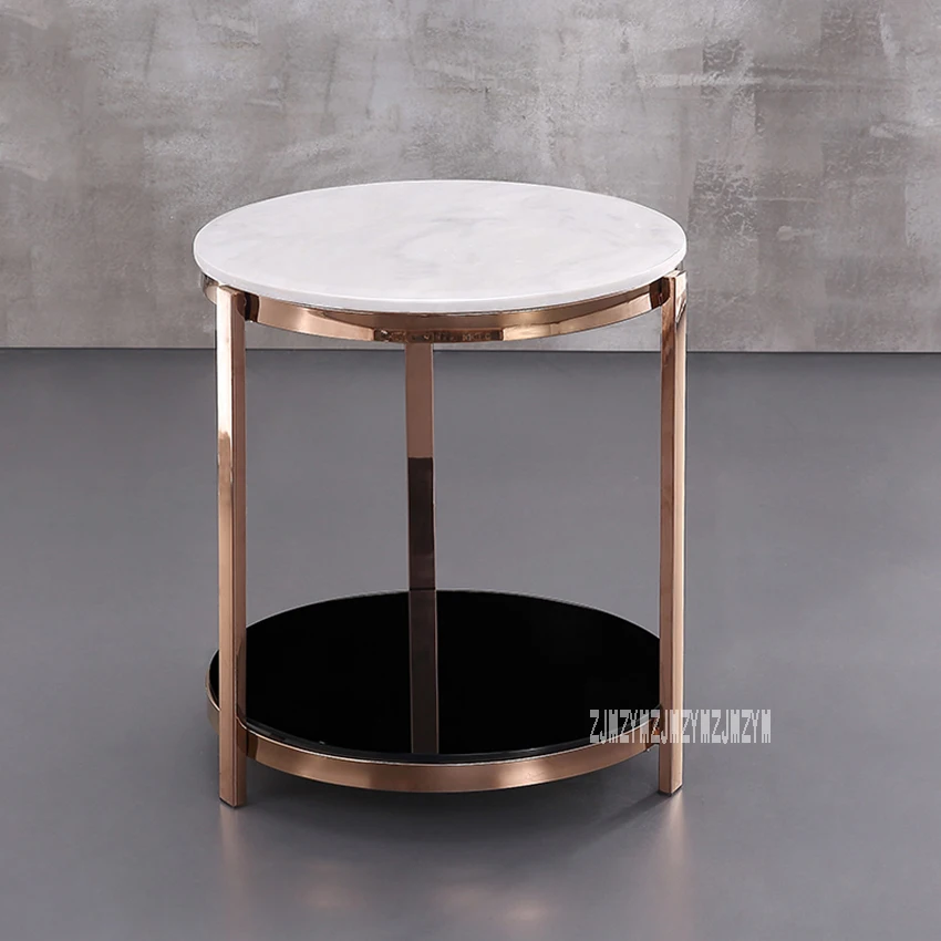 

Modern Luxury Marble Top Tea Table Simple Living Room Bedroom Corner Sofa Side Small Round Coffee Table Stainless Steel Rack