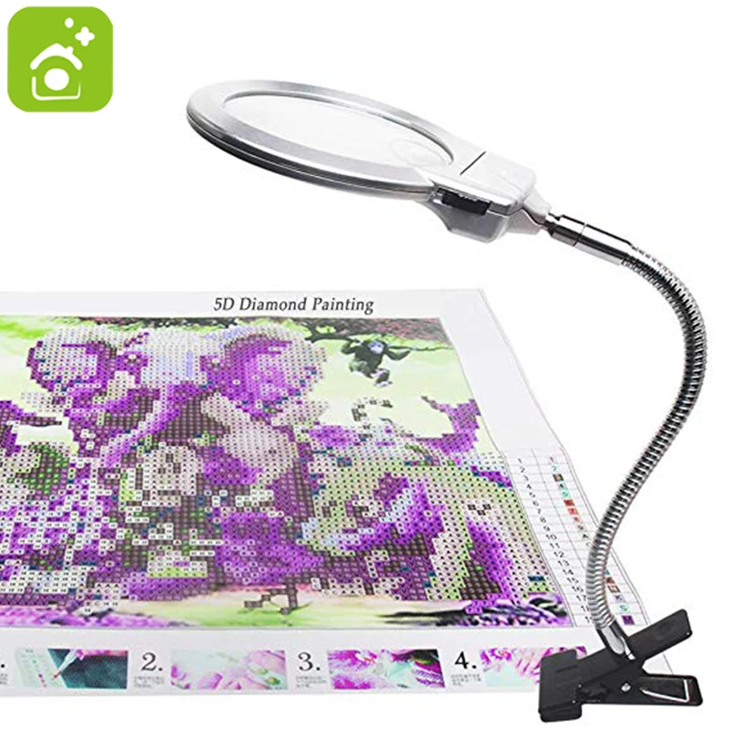 

Hot Sale LED Light with 2.5X & 5X Magnifiers for Diamond Painting Tools LED Light with Clip Diamond Embroidery Accessories Lamp