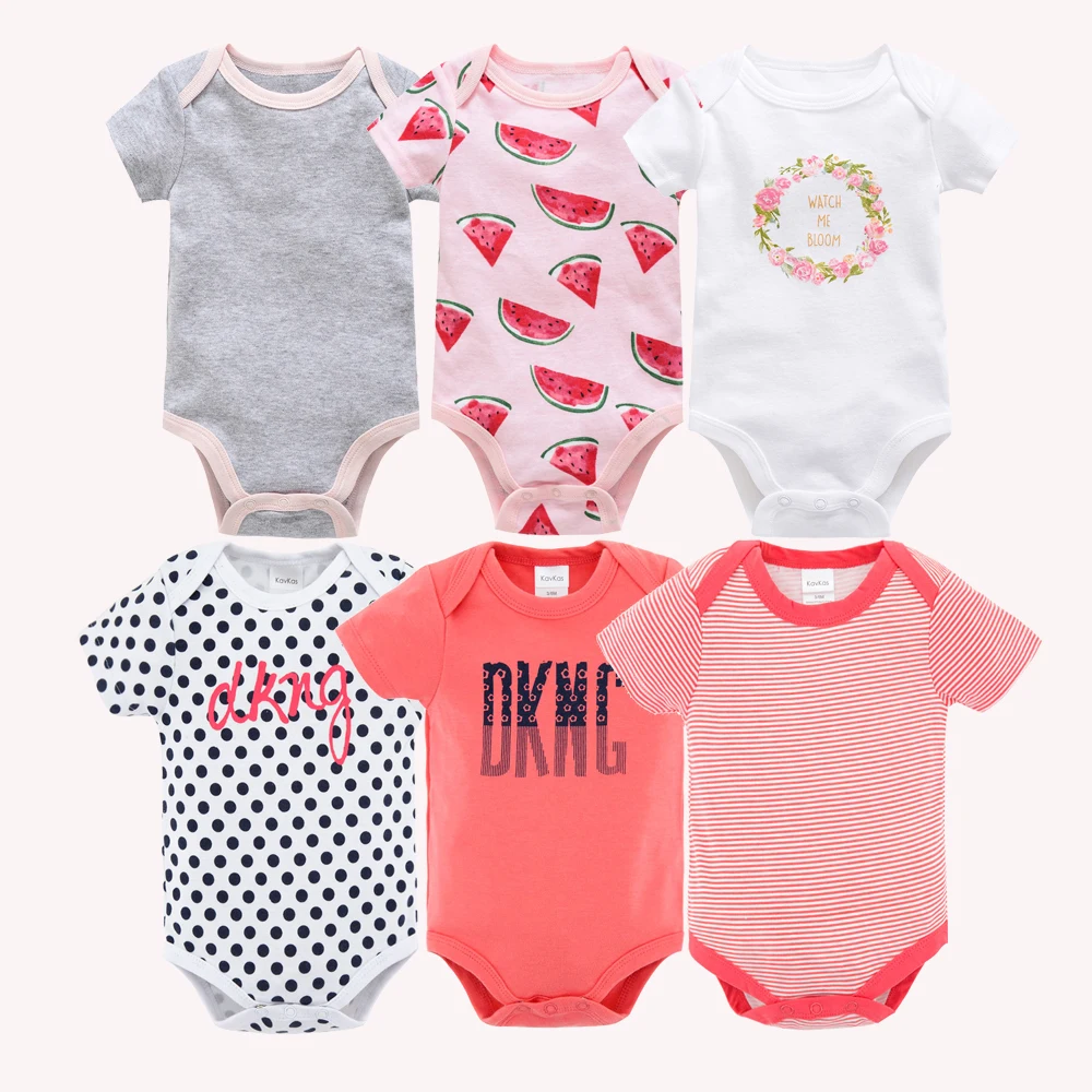 Kavkas/Боди для маленьких девочек, 6 шт./партия, летняя хлопковая одежда для малышей боди для новорожденных с короткими рукавами, Одежда для младенцев от 0 до 3 месяцев