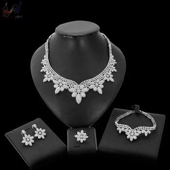 

YULAILI Top Quality Bridal Gift Nigerian Wedding African Woman Fashion Silver Color Jewelry Set for Ladies