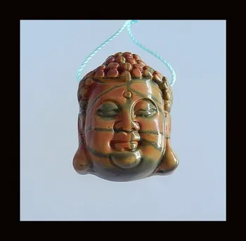 

Carved Multi-color Picasso Jasper Buddha Head Pendant Bead,31x24x12mm,14.23g