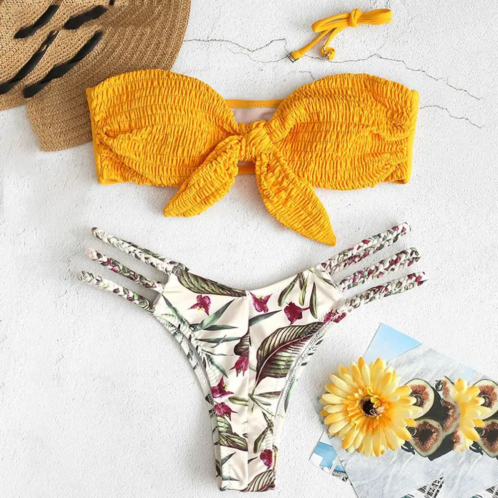 

Women Sexy Print Tube up Two Pieces Bikini Set Push-Up high waisted separate Swimsuit Ladies Swimwear Beachwear bathing suit