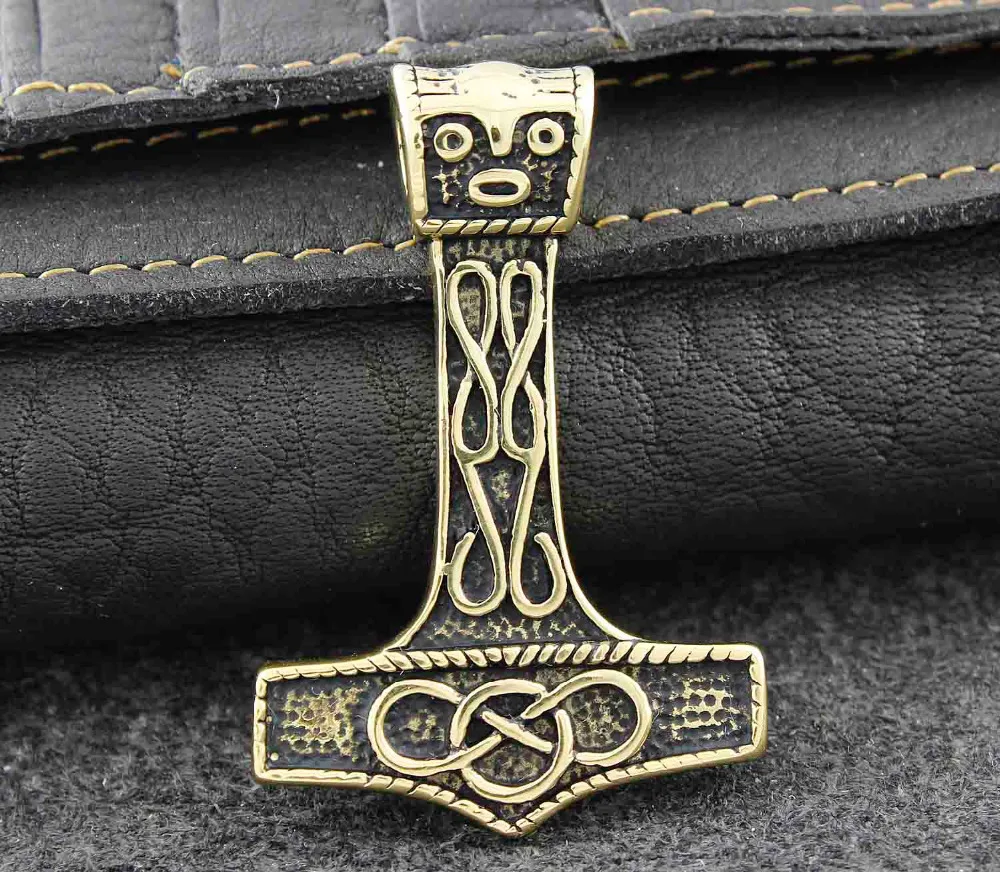 Viking Norse Myth Thor Gold Hammer Mens Stainless Steel Pendant Jewelry