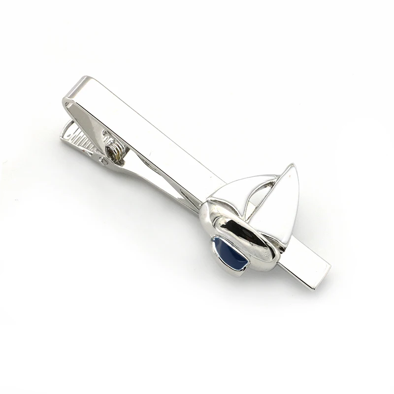 

iGame Sailboat Tie Clips Quality Brass Material Novel Blue Color Sailing Ship Tie Bar For Men Free Shipping