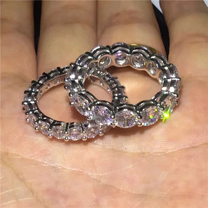 Vecalon модное кольцо с круглой огранкой 4 мм/6 мм AAAAA Cz 925 пробы Серебряное обручальное кольцо кольца для мужчин и женщин ювелирные изделия