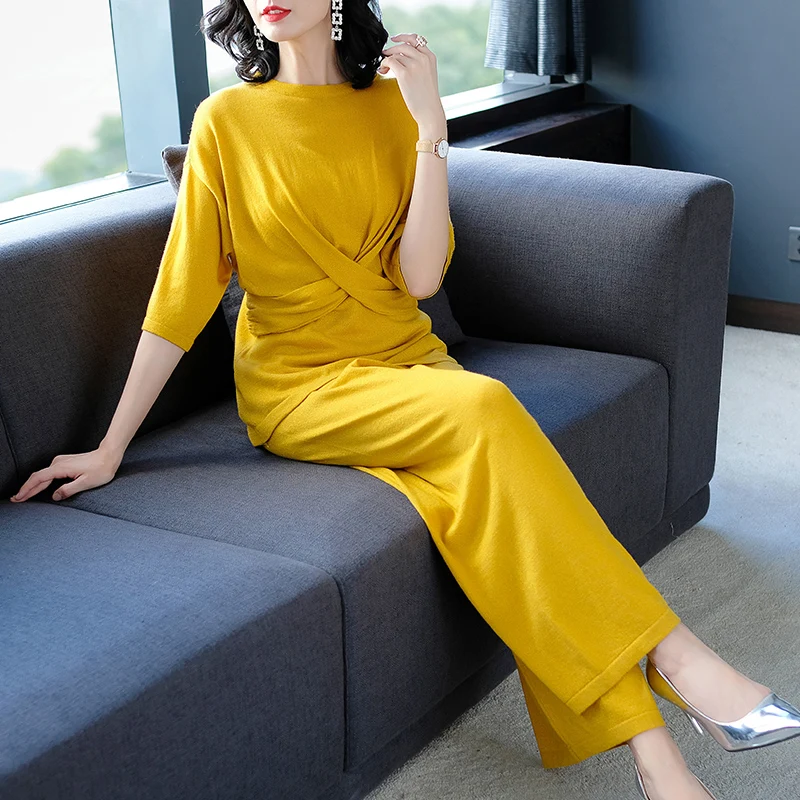 Ensembles Tenues Automne pourpre Chaud noir Femme Deux Yisu Costumes Solide Set Pantalon Tricoté Pièces Or Pulls Femmes Pull 2018 Chandail wxxqAa0C