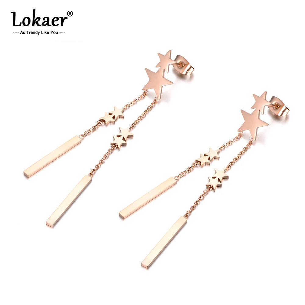 

Lokaer High Quality Star Shape Long Earrings Stainless Steel Jewelry Personalized Exaggeration Style For Women E18108