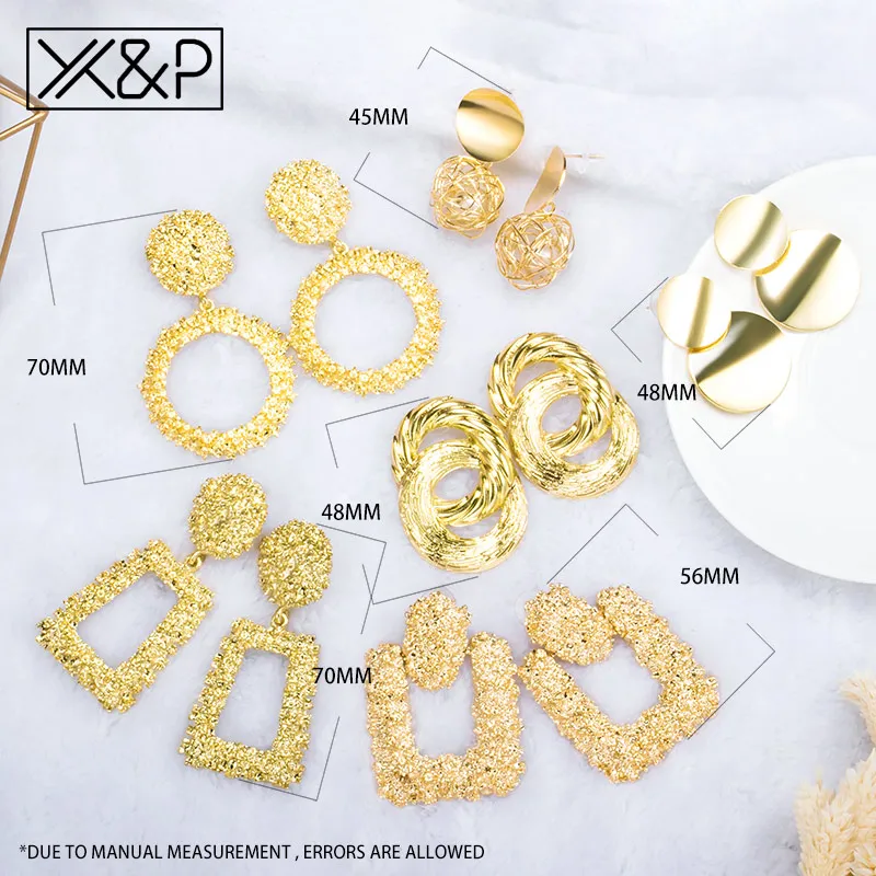 X & P большие Винтажные серьги для женщин золотой цвет геометрический Эффектные 2018