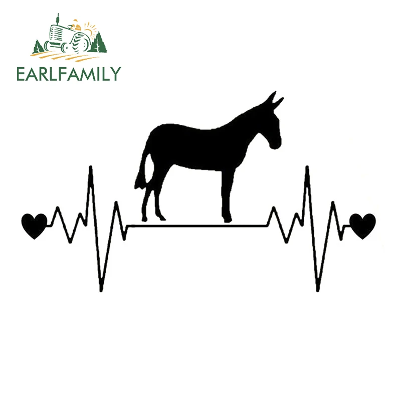 EARLFAMILY 15cm x 8.6cm Mule Heartbeat Lifeline Car Sticker Animal Car Styling Decals Waterproof Window Accessories Black/Sliver
