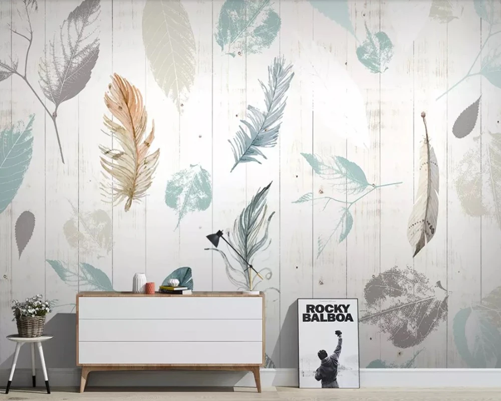 

Papel de parede Nordic plant leaf feather wood modern 3d wallpaper mural,living room sofa TV wall bedroom wall papers home decor
