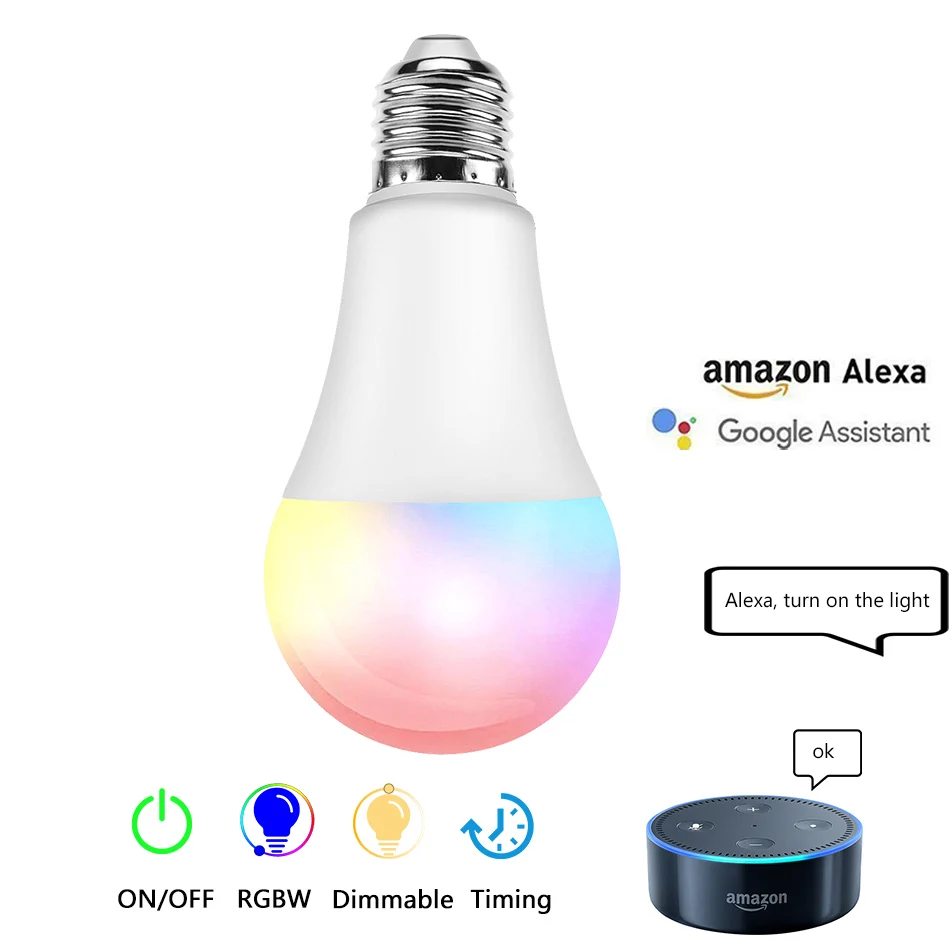 4 pcs Dimmable WiFi Smart Light Bulb 7W E27 Energy saving Colored LED Timer APP Remote Control Google Alexa Home Lighting | Электроника