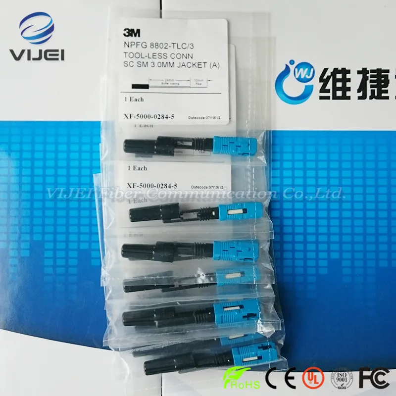 

Free Shipping FTTH 10 PCS/lot 3M NPFG 8802-TLC/3 TOOL-LESS CONN SC SM 3.0MM JACKET fiber fast connectors