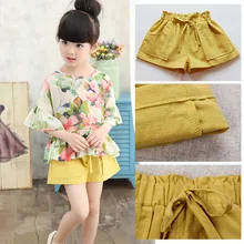 16 new children’s clothing girls summer shorts children bottoming Korean version of casual loose cotton linen shorts paternity