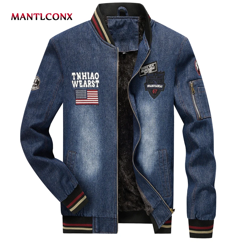 

MANTLCONX 2019 Winter Warm Men Jacket Vintage Coat Trendy Warm Fleece Denim Jacket Fashion Mens Jean Jacket Outwear Male
