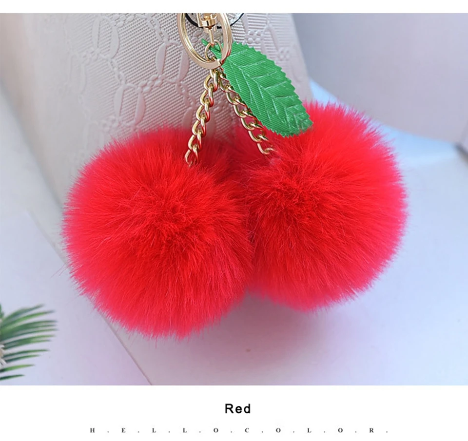 Корейский меховый брелок-помпон кролик мех мяч брелок для ключей porte clef pompom de fourrure сумка с помпонами Подвески вишня автомобильный брелок