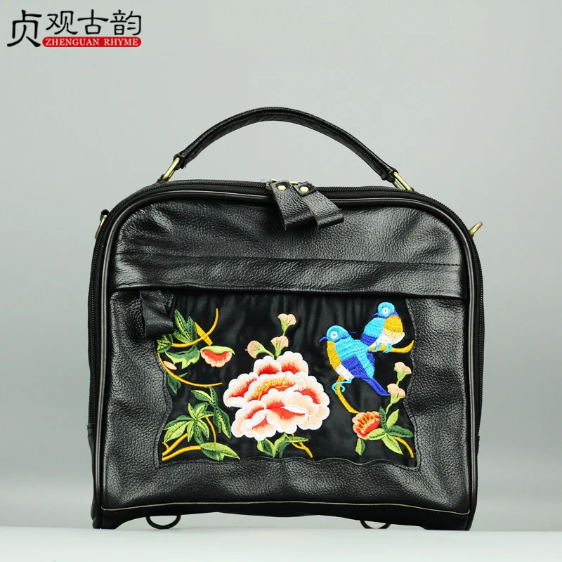 

Women The First Layer Cowhide Ethnic Tote 2019 Handbag National Retro Embroidery Genuine Leather Ladies Yunnan Hot Sell Hand Bag