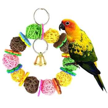 

1Pc Colorful Parrot Toy Vine Rattan Ball Ring Bird Parakeet Hanging Pet Cage Decor Bird Toy