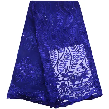

2018 Blue French Nigerian Laces Fabric High Quality Tulle African Laces Fabric Wedding African French Tulle Lace S1251