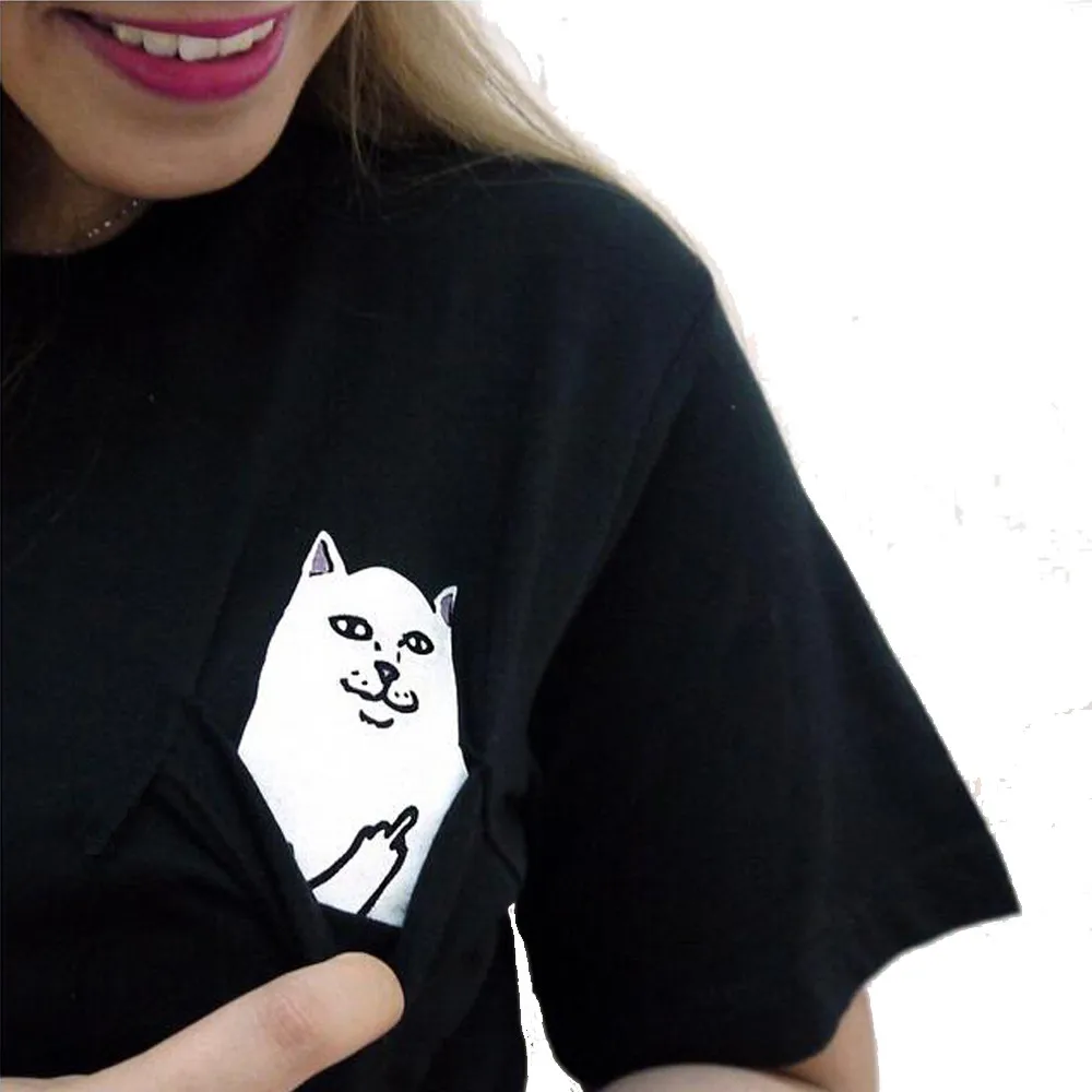 Funny Women T Shirt Middle Finger Cat 