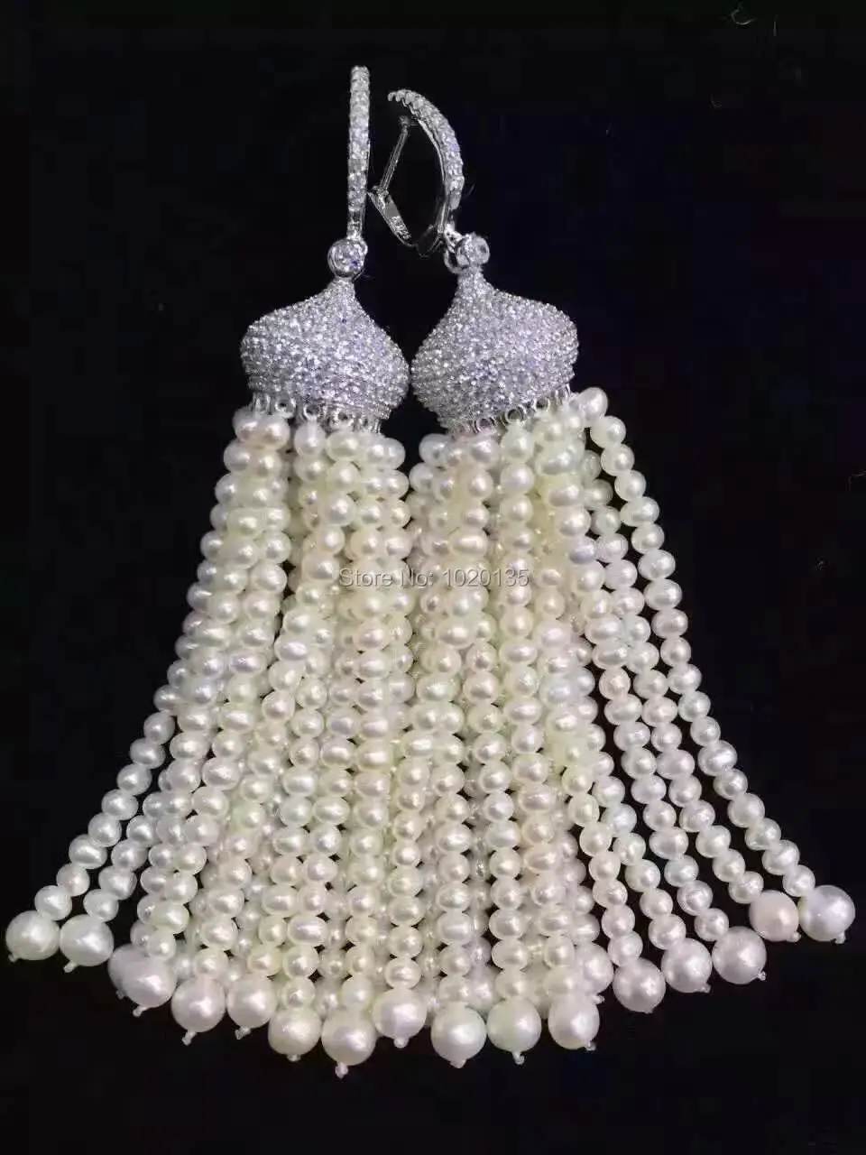 one pair freshwater pearl white near round hook earrings 3-4mm