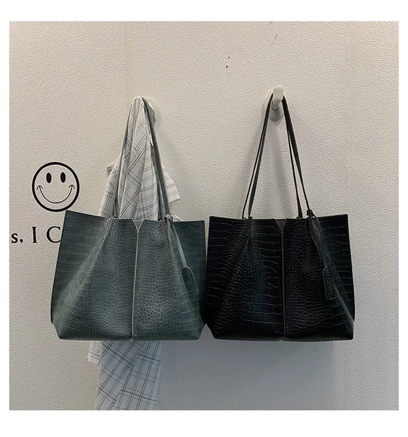 2 Piece Large Women Shoulder Bag Set Ruched Crocodile Alligator Composite Bag Big Capacity Female Handbag Shopping Traveling Bag