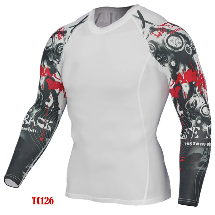 Быстросохнущие спортивные футболки с длинными рукавами с 3D принтом волка, плотно облегающие футболки для мужчин, спортзал фитнес бег, топы, дышащая одежда - Цвет: TC126