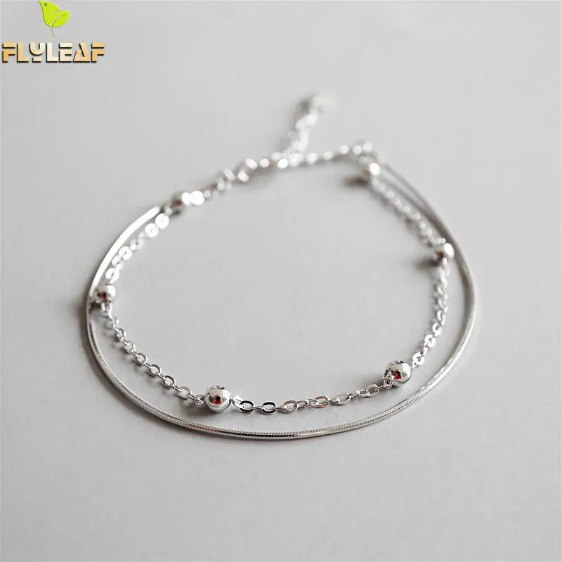 

Flyleaf 925 Sterling Silver Anklets For Women Absorbing Beads Double Layer Fashion Ol Simple Ankle Leg Fine Jewelry Enkelbandje