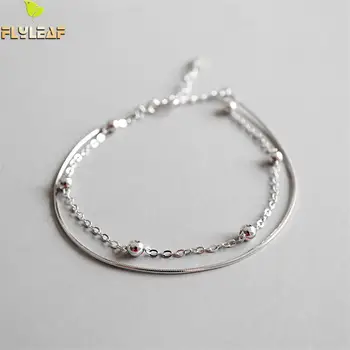 

Flyleaf 925 Sterling Silver Anklets For Women Absorbing Beads Double Layer Fashion Ol Simple Ankle Leg Fine Jewelry Enkelbandje