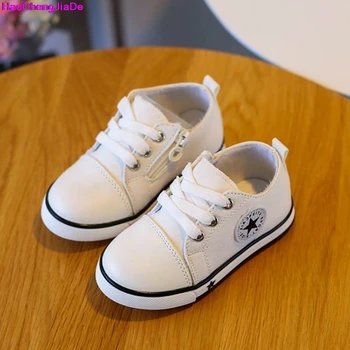 

HaoChengJiaDe Kids Shoes For Girl Children Canvas Shoes Boys Candy Color Laces 2018 Spring White Sneakers Children Single Shoes