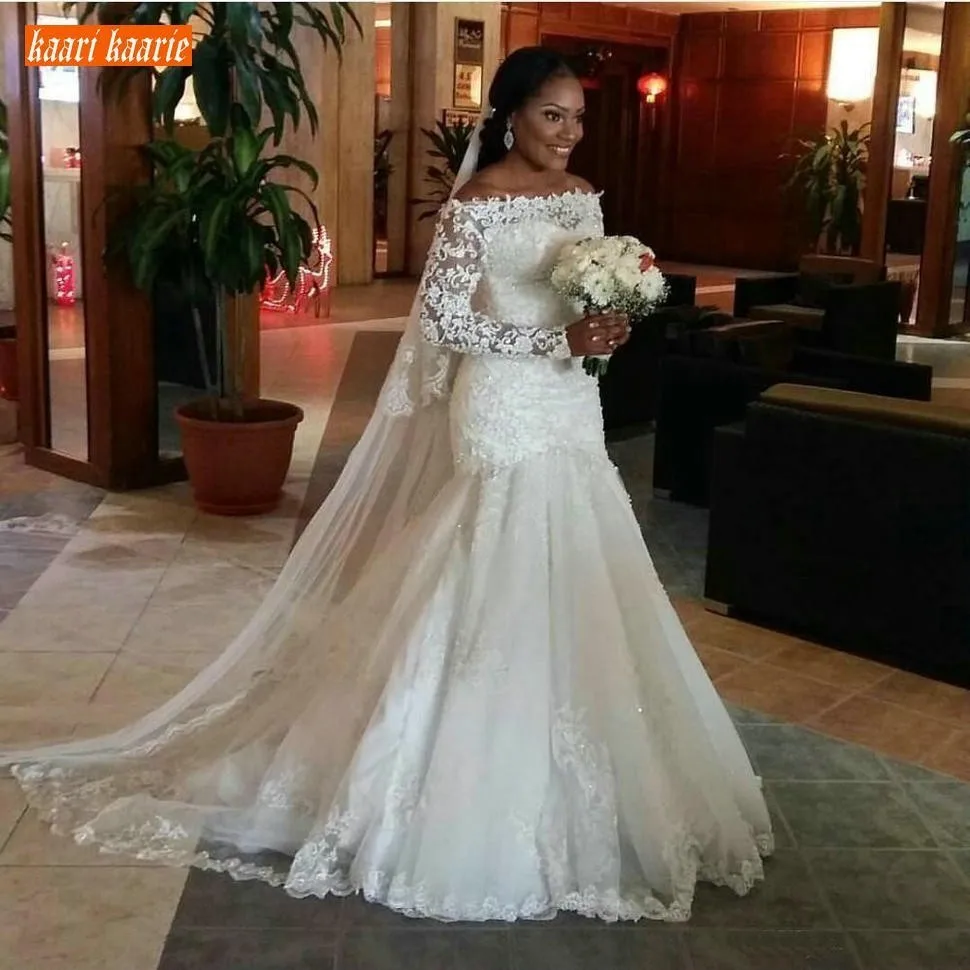 

Sexy Mermaid Wedding Dresses Long Sleeves Sweep Train Tulle Lace Pageant Bridal Gowns Illusion princess Wedding Dress Customized