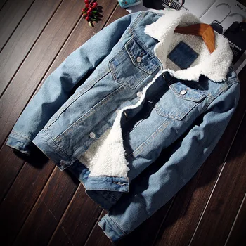 

Men Jacket and Coat Trendy Warm Fleece Denim Jacket 2018 Winter Fashion Mens Jean Jacket Outwear Male Cowboy