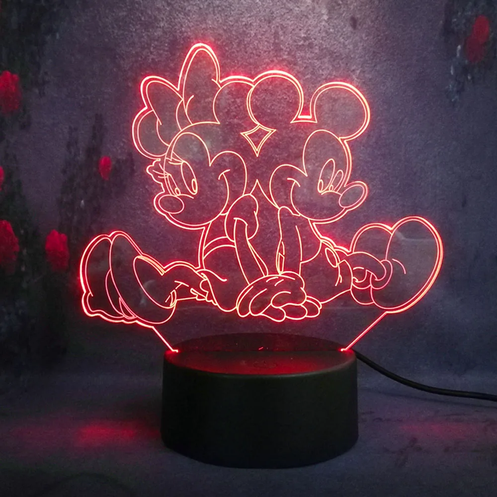 Minnie Mouse 3D LED Luz de Noche Lámpara De Mesa Táctil 7 Cambio De Color De Regalo De Navidad