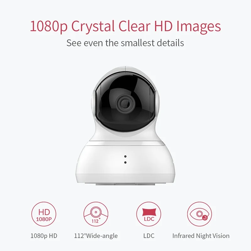 Купольная 1080p видеокамера YI Управление панорамированием и наклоном Двусторонняя