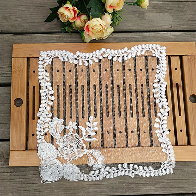 

Square 28cm HOT European Creative Mesh Embroidery Table Mat Placemat Coffee Cup Coaster Dust Cover Cloth Christmas Wedding Decor