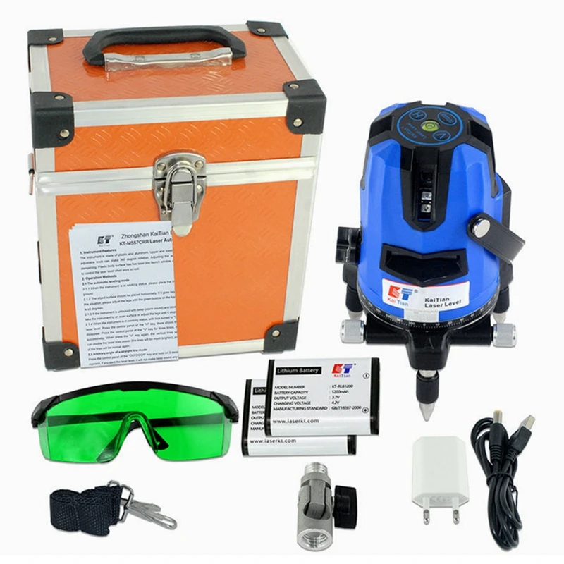 

KaiTian 5 Line Laser Level Battery Self-leveling Professional Green Lasers 360 Vertical Horizontal 532nm Cross Beam Lazer Levels